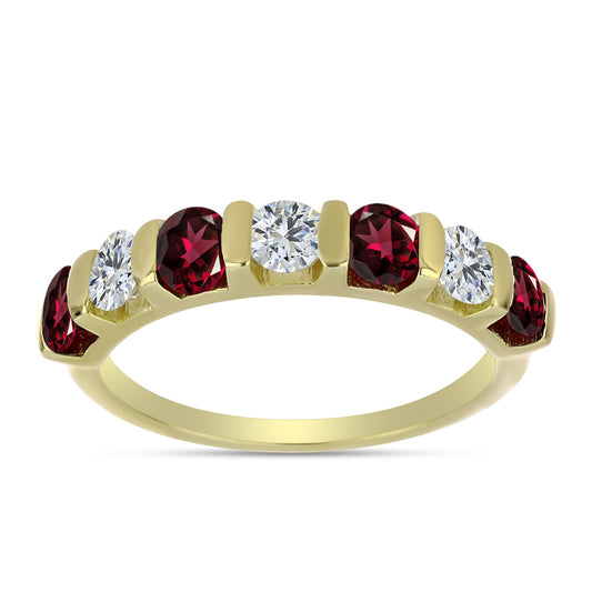 Pierścionek srebrny pozłacany z granatem rodolitem i białym topazem