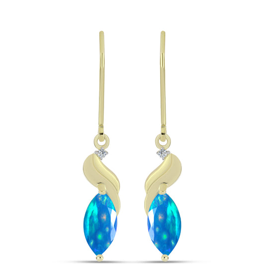 Kolczyki srebrne pozłacane z rajskim opalem etiopskim i białym topazem