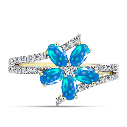 Pierścionek srebrny pozłacany z rajskim opalem etiopskim i białym topazem