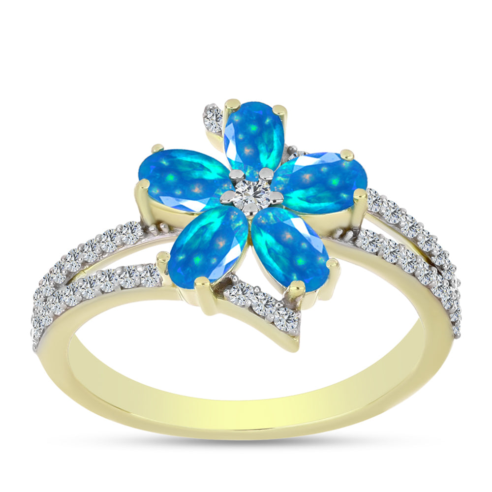 Pierścionek srebrny pozłacany z rajskim opalem etiopskim i białym topazem 3 