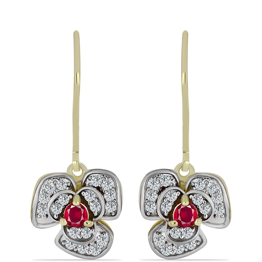 Kolczyki srebrne pozłacane z malgaskim rubinem i białym topazem 1 