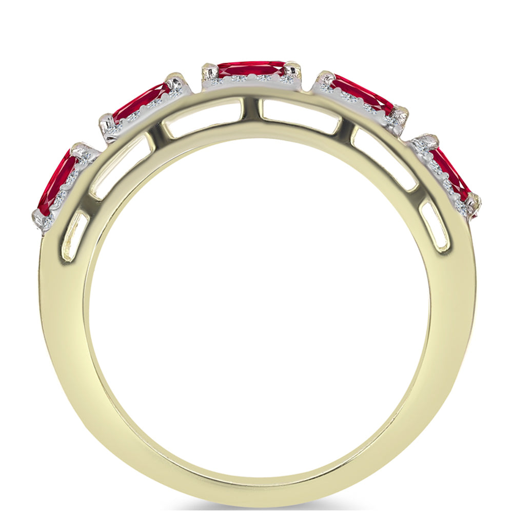 Pierścionek srebrny pozłacany z malgaskim rubinem i białym topazem