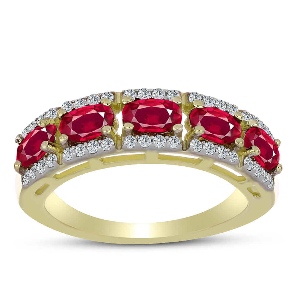 Pierścionek srebrny pozłacany z malgaskim rubinem i białym topazem 3 