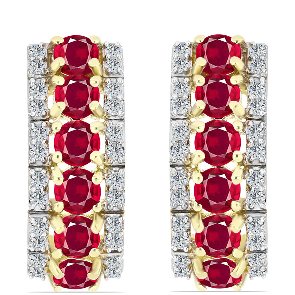 Kolczyki srebrne pozłacane z malgaskim rubinem i białym topazem