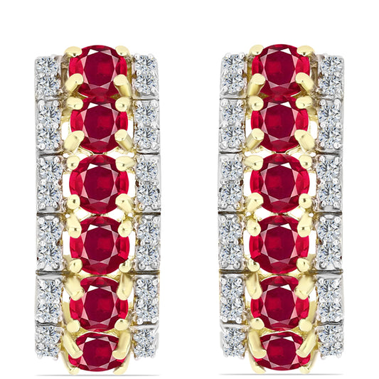 Kolczyki srebrne pozłacane z malgaskim rubinem i białym topazem