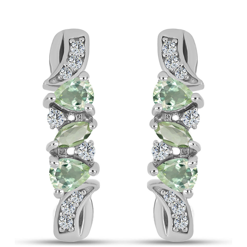 Kolczyki ze srebra próbe 925 z zielonym ametystem i białym topazem 1 