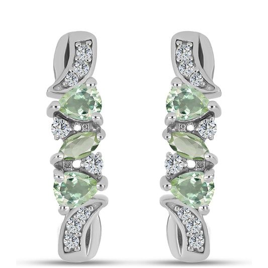 Kolczyki ze srebra próbe 925 z zielonym ametystem i białym topazem