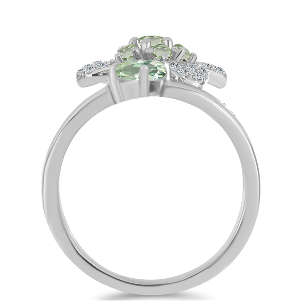 Pierścionek ze srebra próby 925 z zielonym ametystem i białym topazem