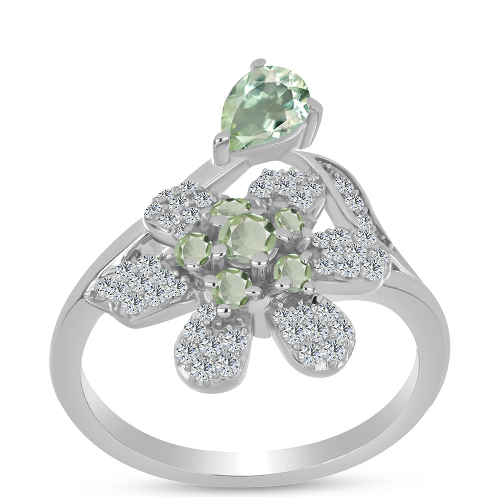 Pierścionek ze srebra próby 925 z zielonym ametystem i białym topazem 3 