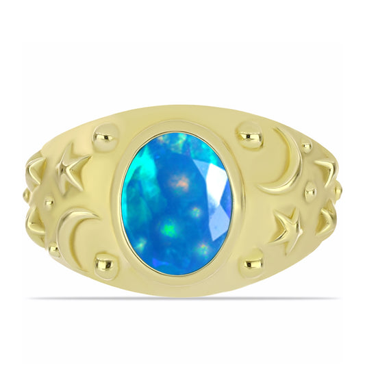 Pierścionek srebrny pozłacany z rajskim opalem etiopskim