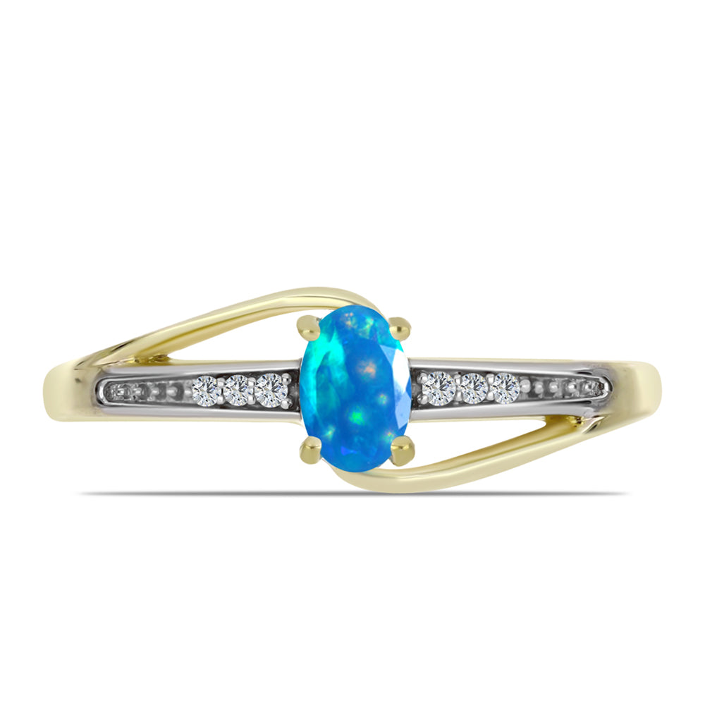 Pierścionek srebrny pozłacany z rajskim opalem etiopskim i białym topazem