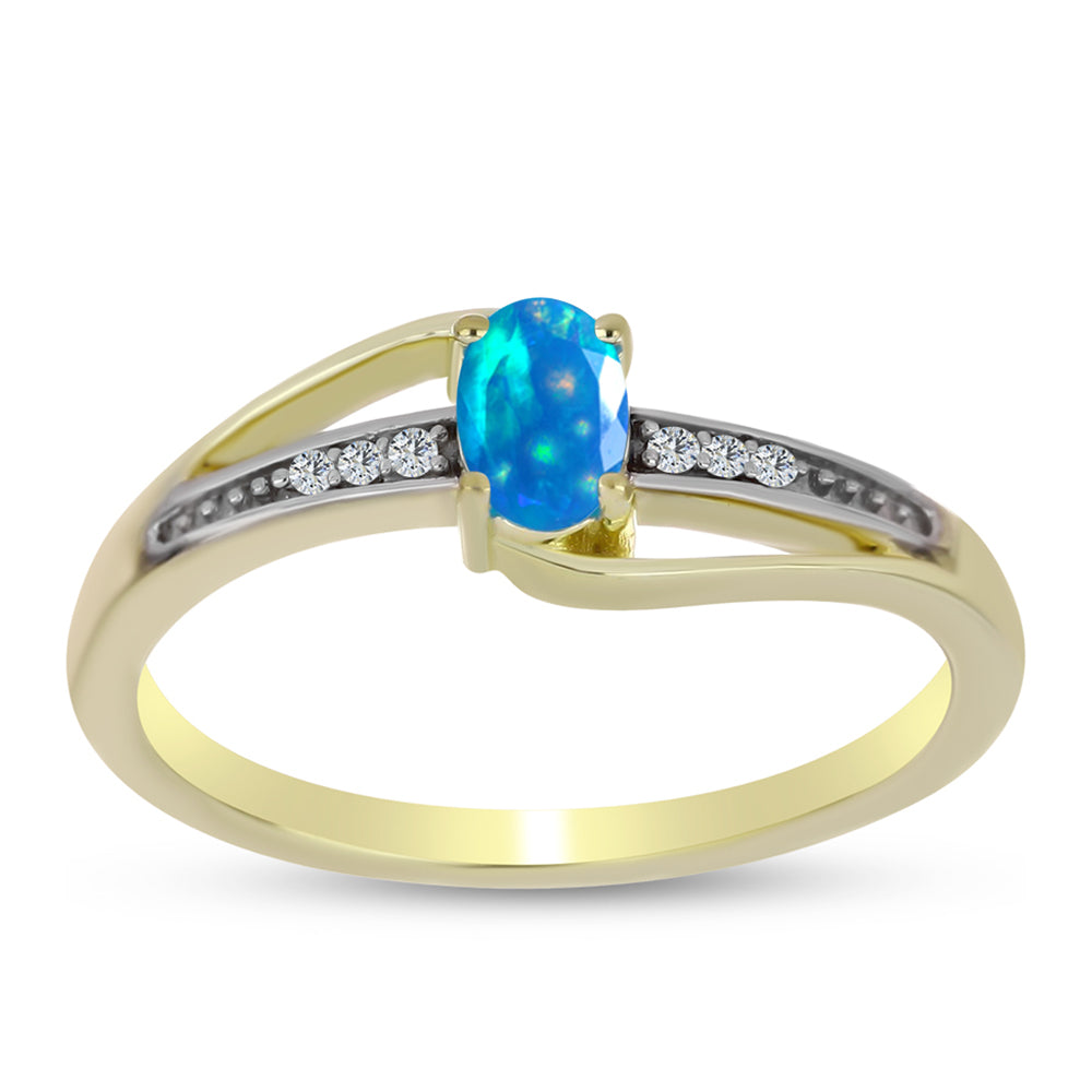 Pierścionek srebrny pozłacany z rajskim opalem etiopskim i białym topazem 3 