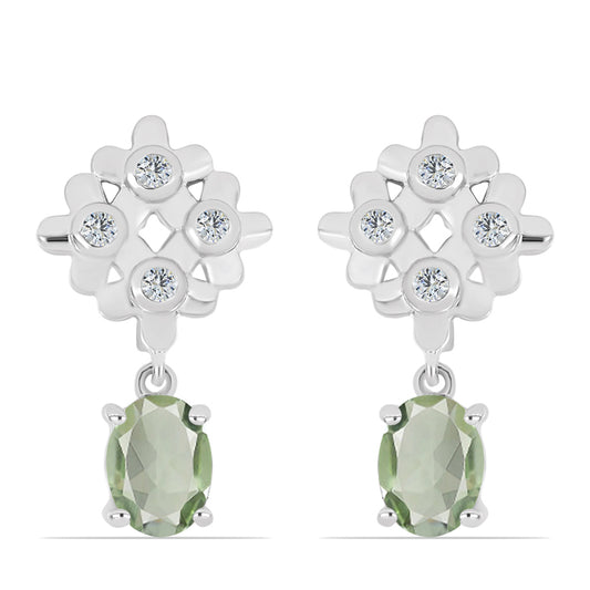 Kolczyki ze srebra próbe 925 z zielonym ametystem i białym topazem