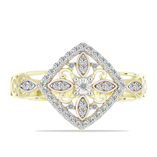 Pierścionek srebrny pozłacany z białym diamentem i białym topazem