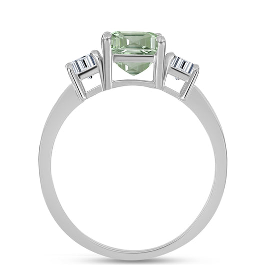 Pierścionek ze srebra próby 925 z zielonym ametystem i białym topazem