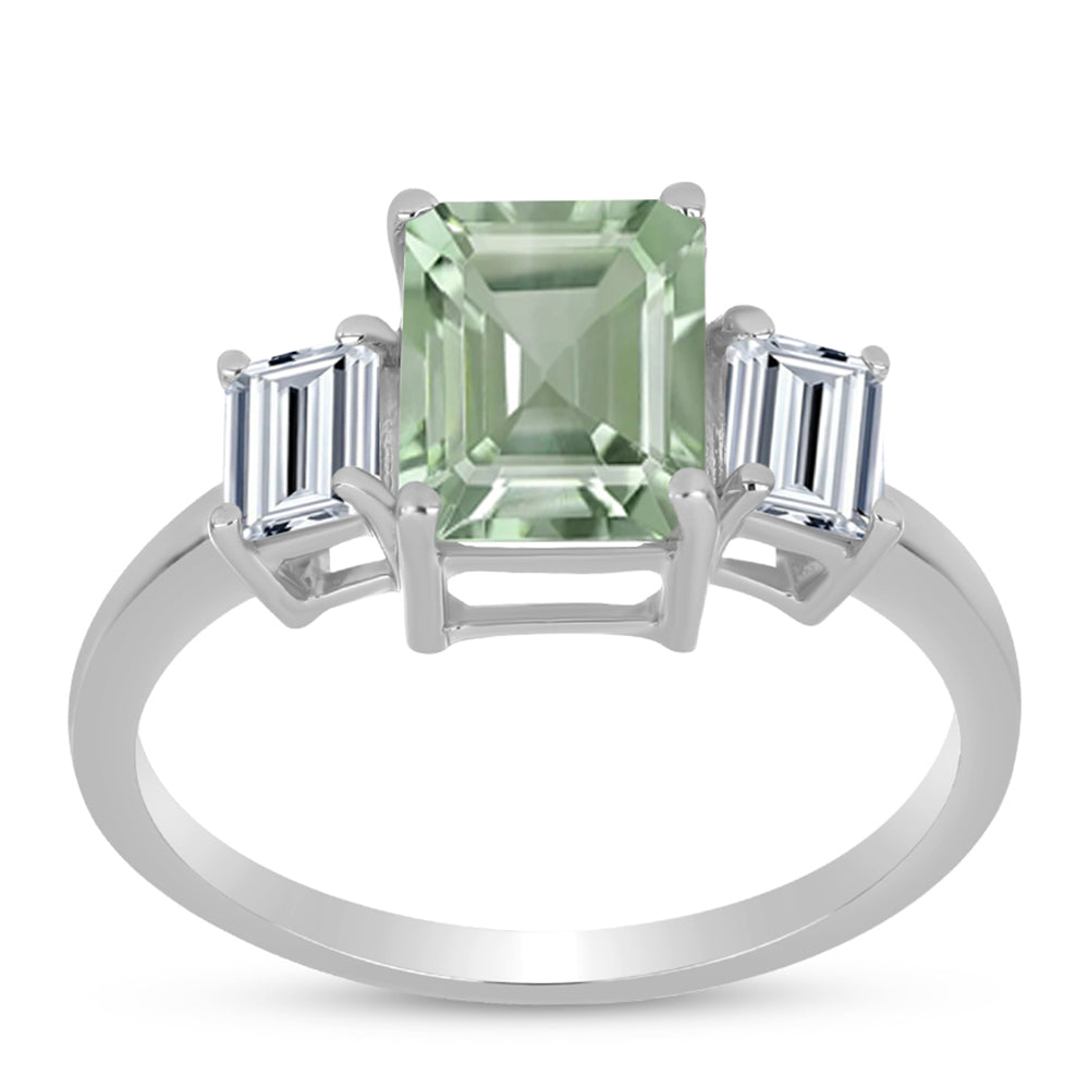 Pierścionek ze srebra próby 925 z zielonym ametystem i białym topazem 3 