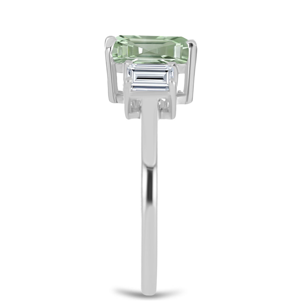 Pierścionek ze srebra próby 925 z zielonym ametystem i białym topazem