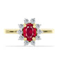 Pierścionek srebrny pozłacany z malgaskim rubinem i białym topazem