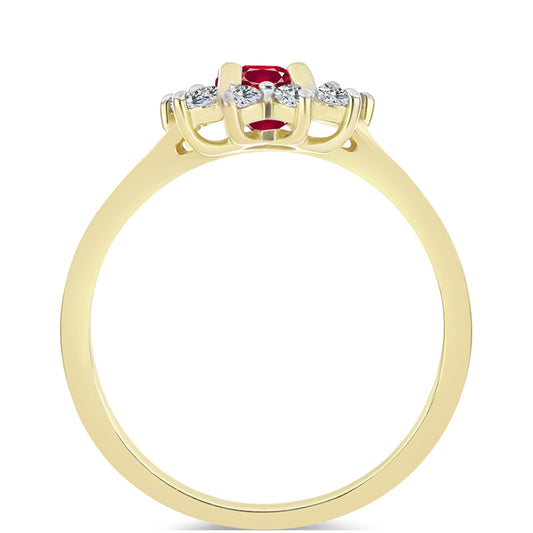 Pierścionek srebrny pozłacany z malgaskim rubinem i białym topazem