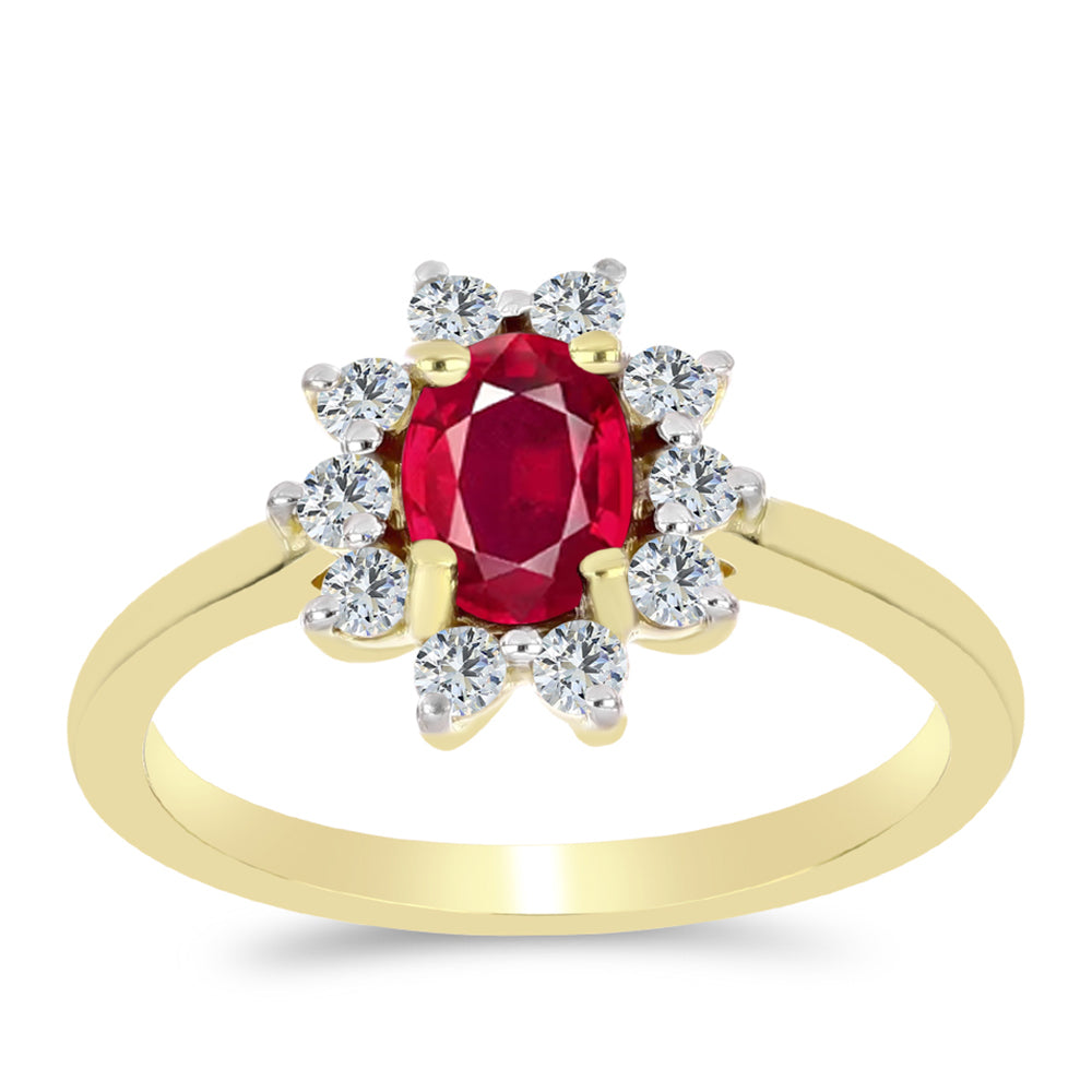 Pierścionek srebrny pozłacany z malgaskim rubinem i białym topazem