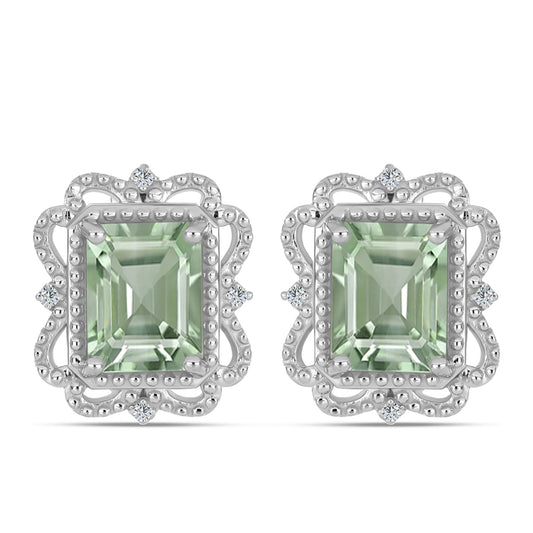 Kolczyki ze srebra próbe 925 z zielonym ametystem i białym topazem