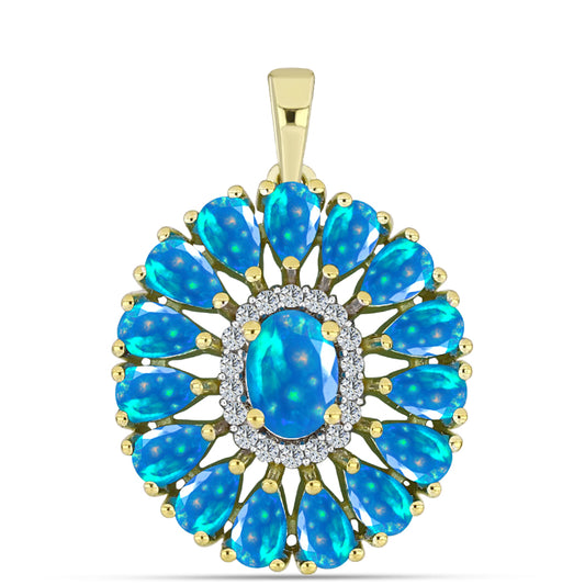 Zawieszka srebrna pozłacana z rajskim opalem etiopskim i białym topazem