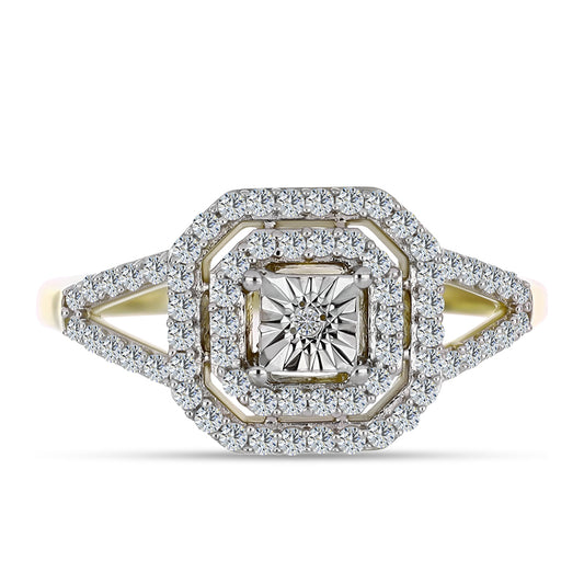 Pierścionek srebrny pozłacany z białym diamentem i białym topazem