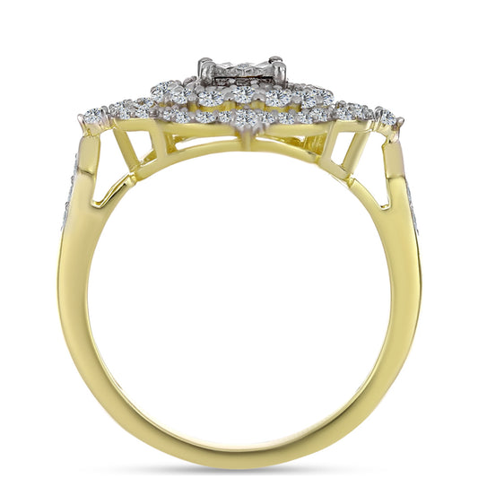 Pierścionek srebrny pozłacany z białym diamentem i białym topazem