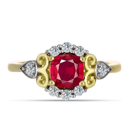 Pierścionek srebrny pozłacany z malgaskim rubinem i białym topazem