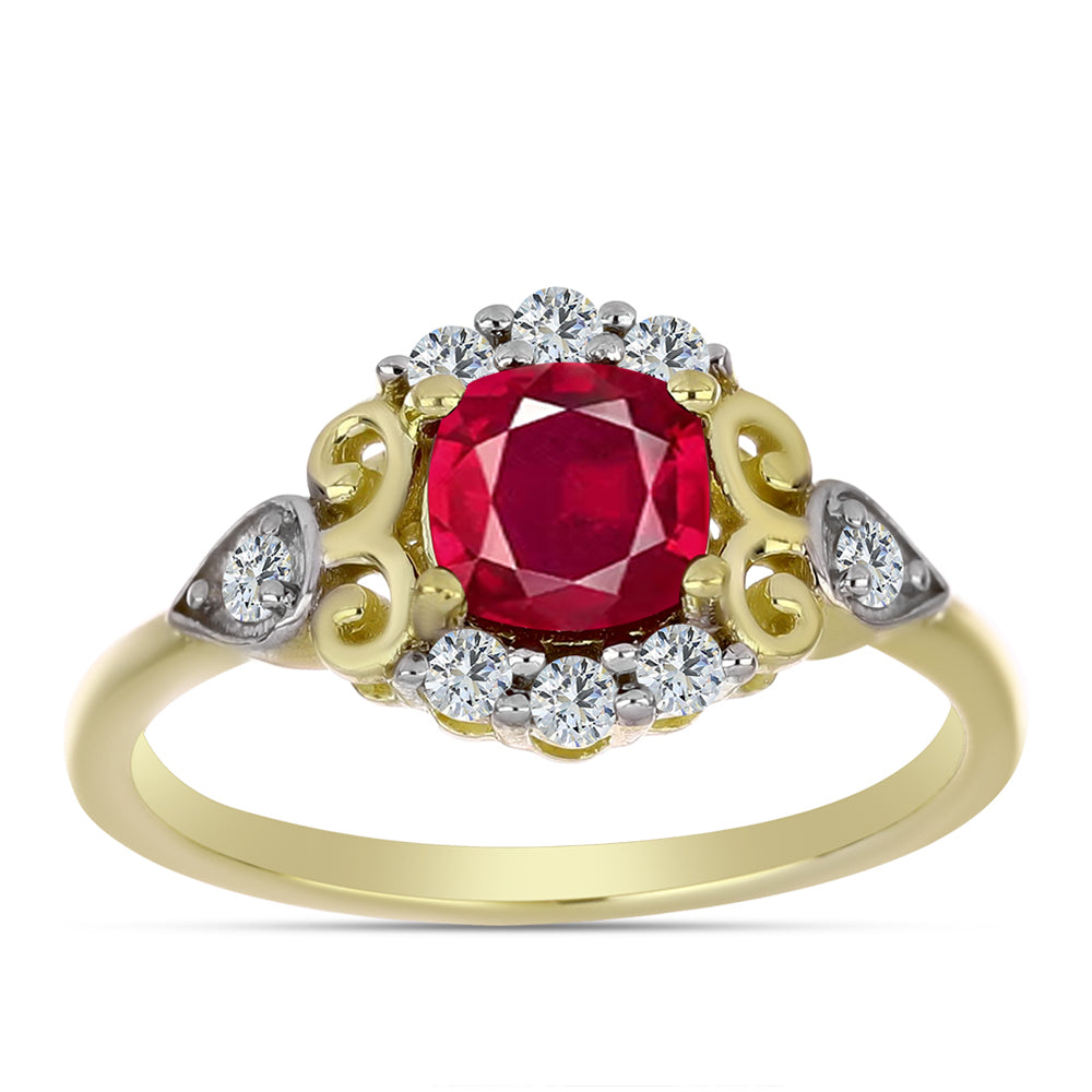 Pierścionek srebrny pozłacany z malgaskim rubinem i białym topazem