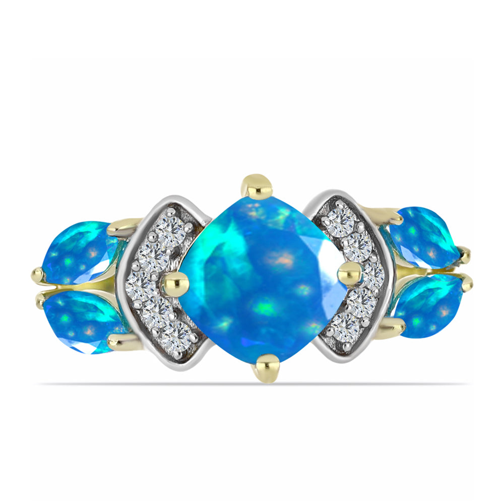 Pierścionek srebrny pozłacany z rajskim opalem etiopskim i białym topazem 1 
