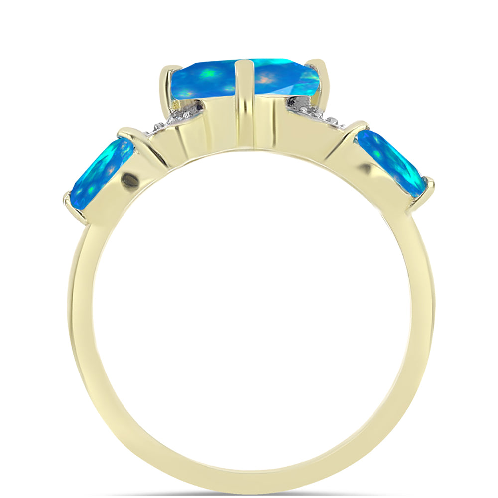 Pierścionek srebrny pozłacany z rajskim opalem etiopskim i białym topazem 2 