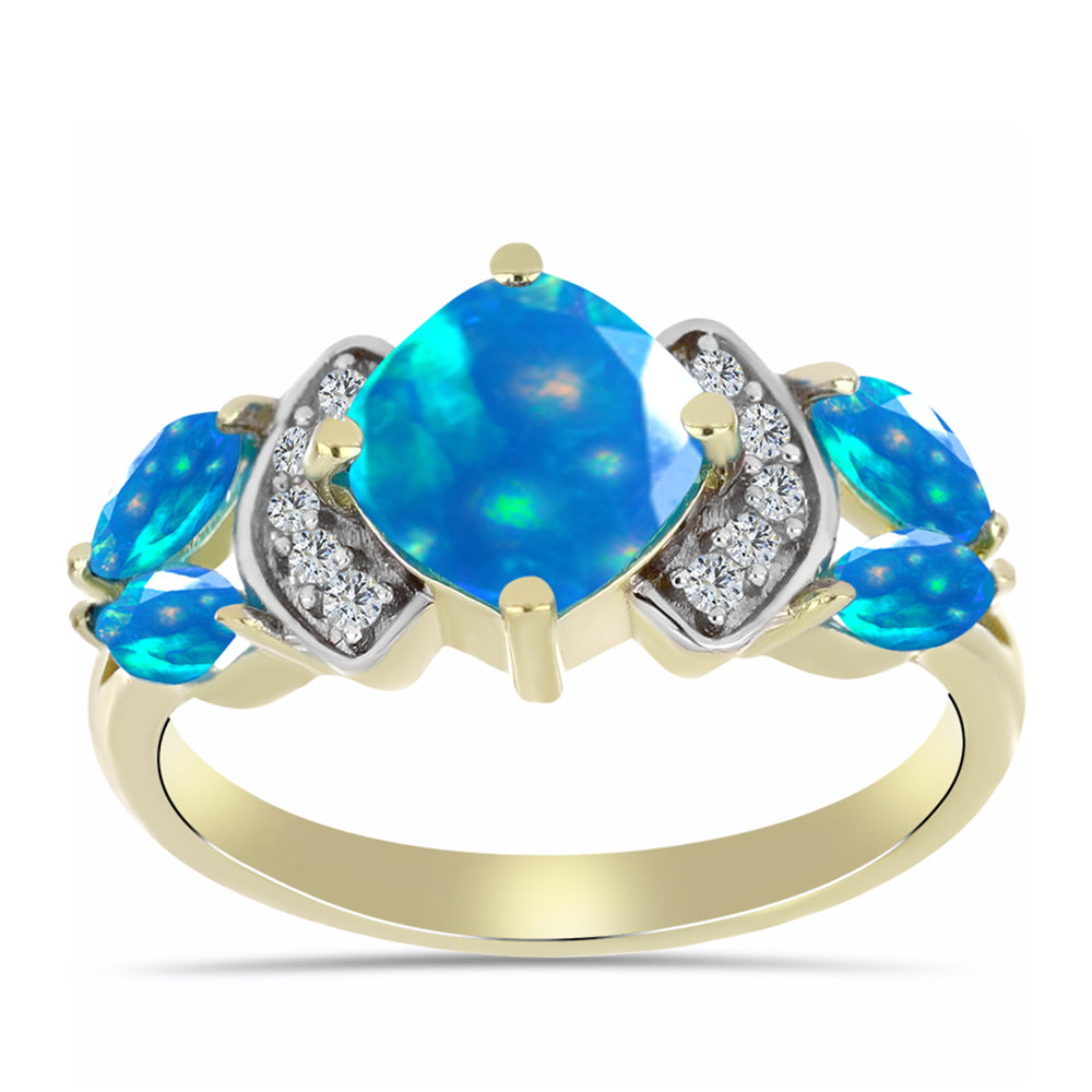Pierścionek srebrny pozłacany z rajskim opalem etiopskim i białym topazem 3 