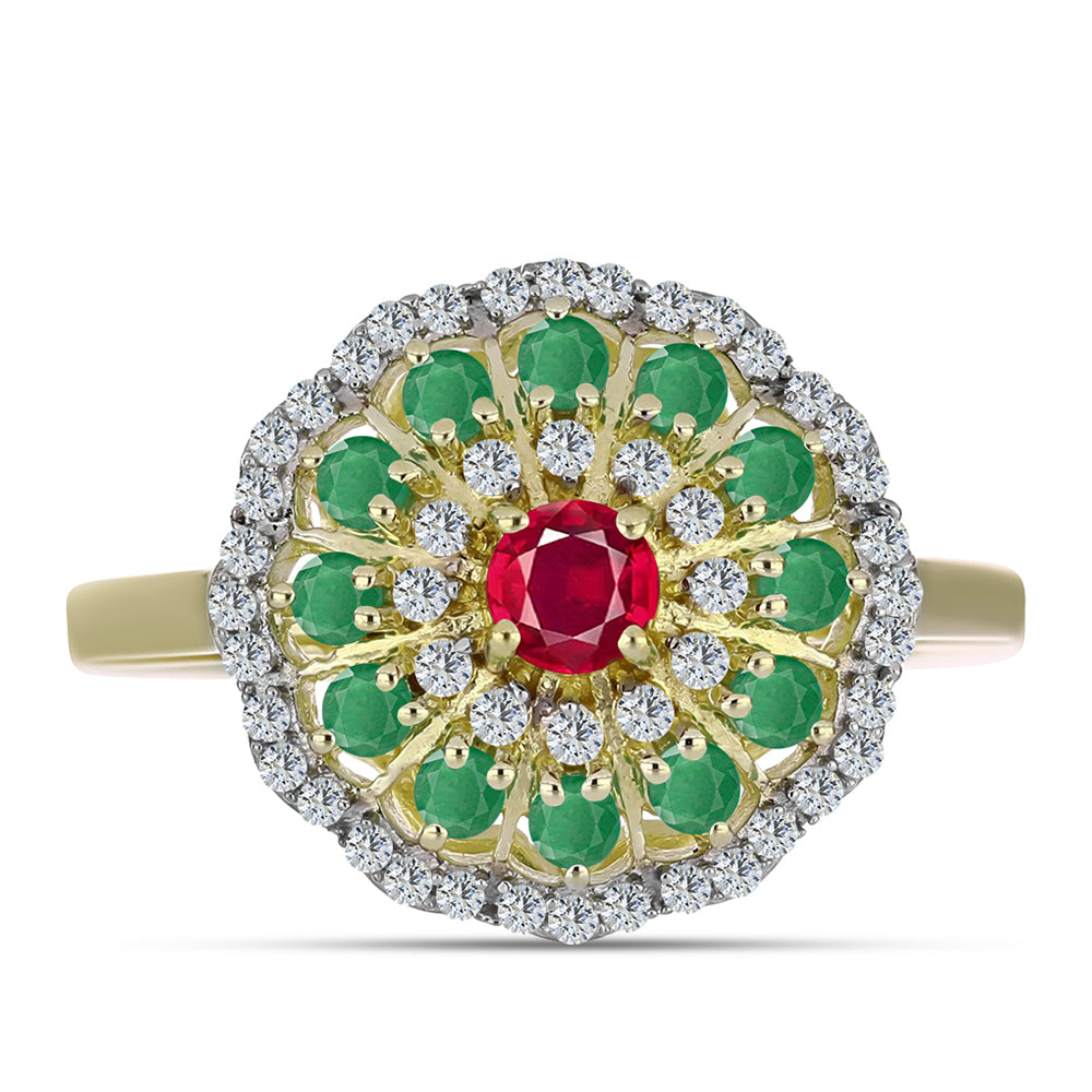 Pierścionek srebrny pozłacany z malgaskim rubinem i brazylijskim szmaragdem 1 