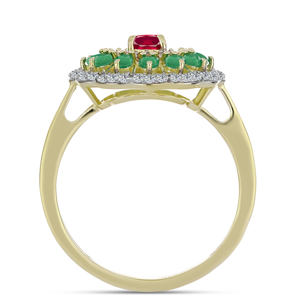 Pierścionek srebrny pozłacany z malgaskim rubinem i brazylijskim szmaragdem 2 