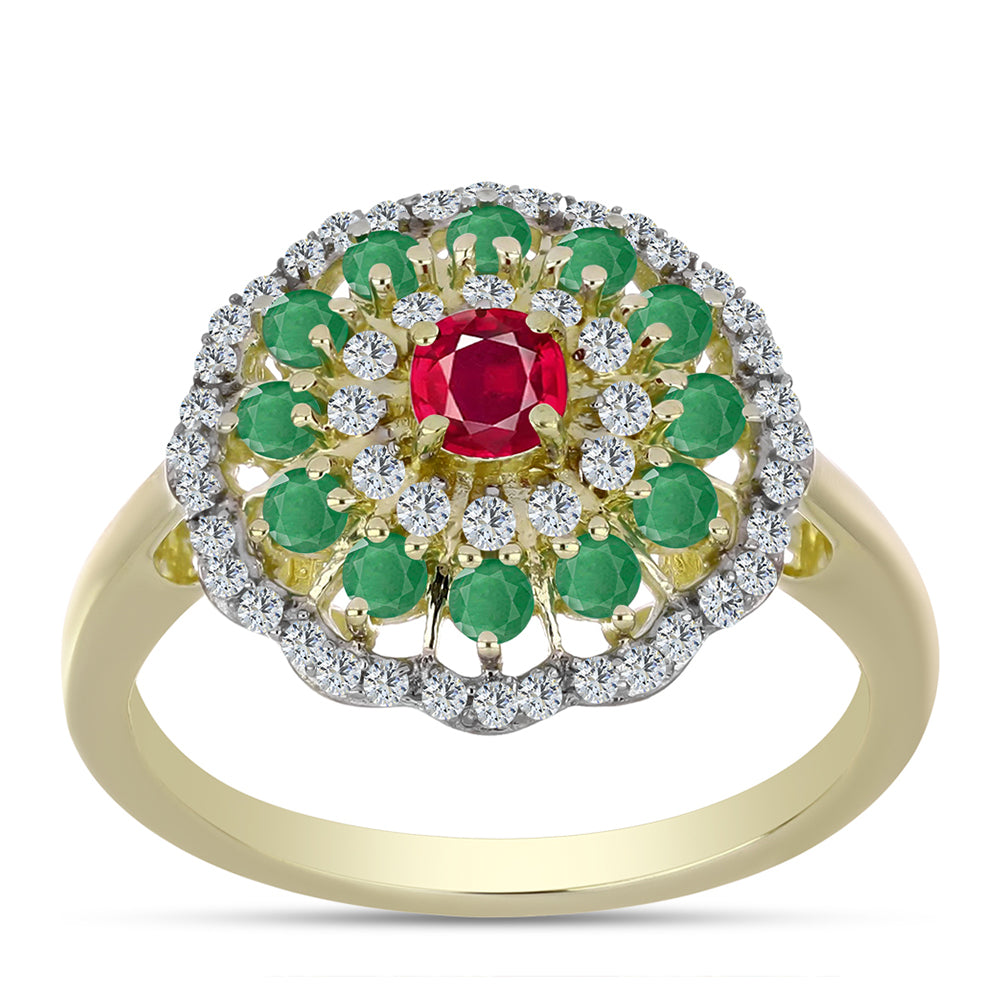 Pierścionek srebrny pozłacany z malgaskim rubinem i brazylijskim szmaragdem 3 