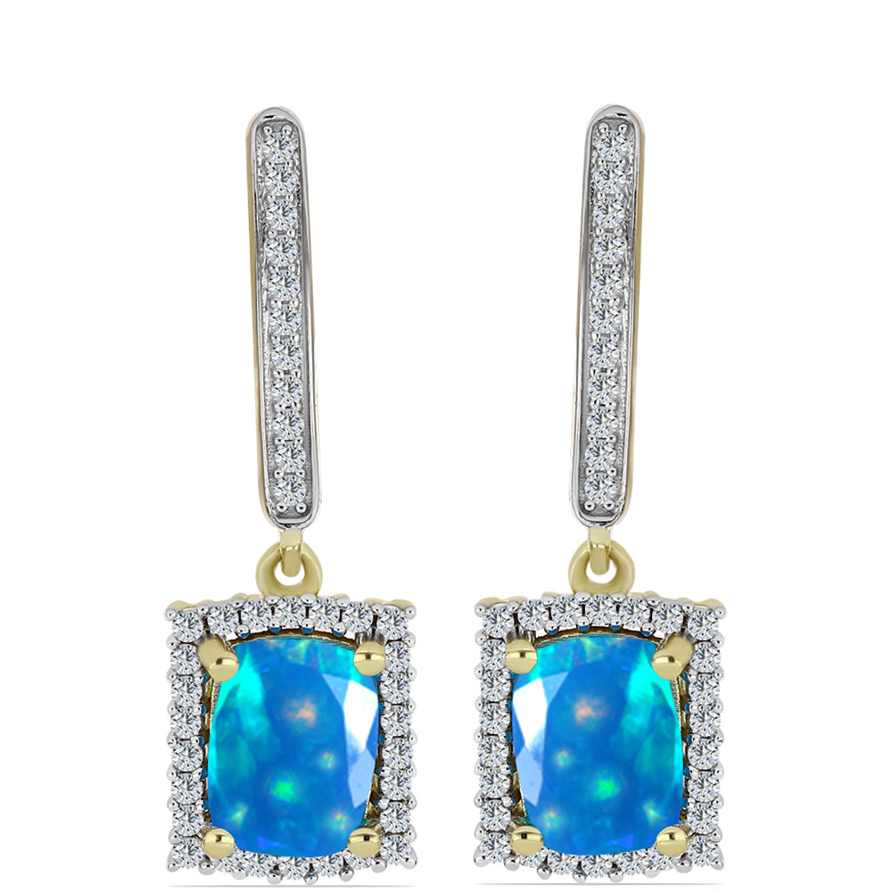 Kolczyki srebrne pozłacane z rajskim opalem etiopskim i białym topazem 1 