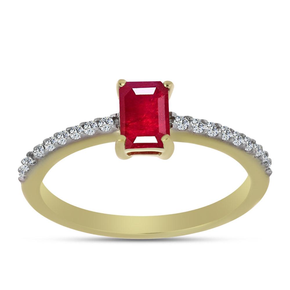 Pierścionek srebrny pozłacany z malgaskim rubinem i białym topazem