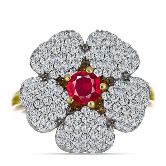 Pierścionek srebrny pozłacany z malgaskim rubinem i białym topazem