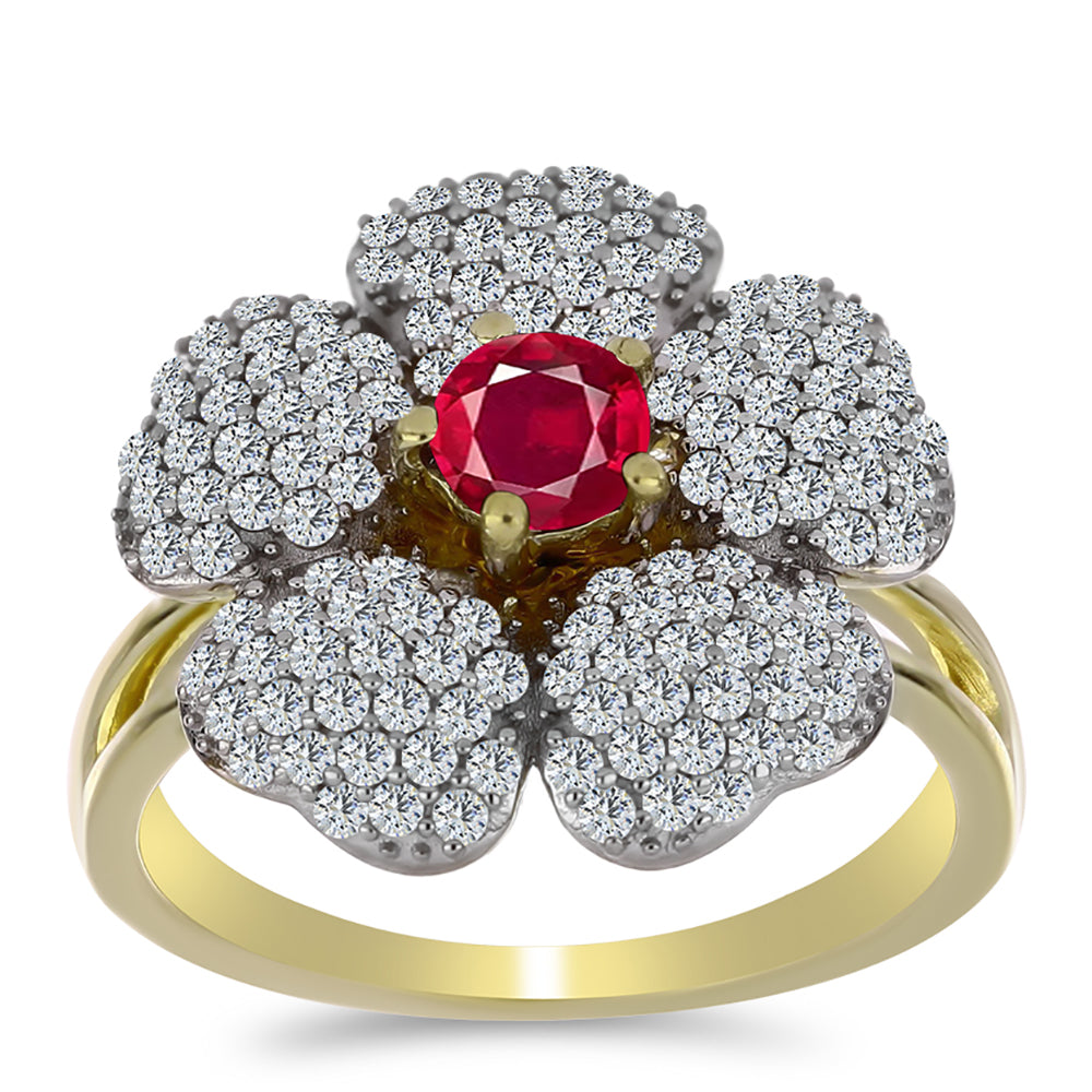 Pierścionek srebrny pozłacany z malgaskim rubinem i białym topazem 3 