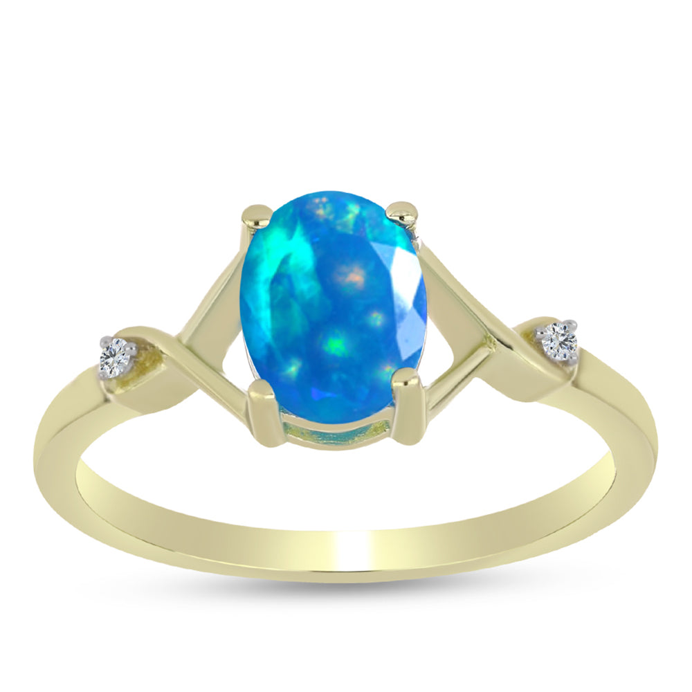 Pierścionek srebrny pozłacany z rajskim opalem etiopskim i białym topazem 3 