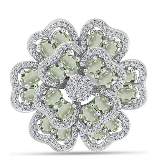 Pierścionek ze srebra próby 925 z zielonym ametystem i białym topazem