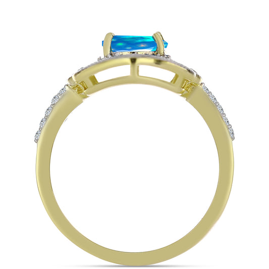 Pierścionek srebrny pozłacany z rajskim opalem etiopskim i białym topazem