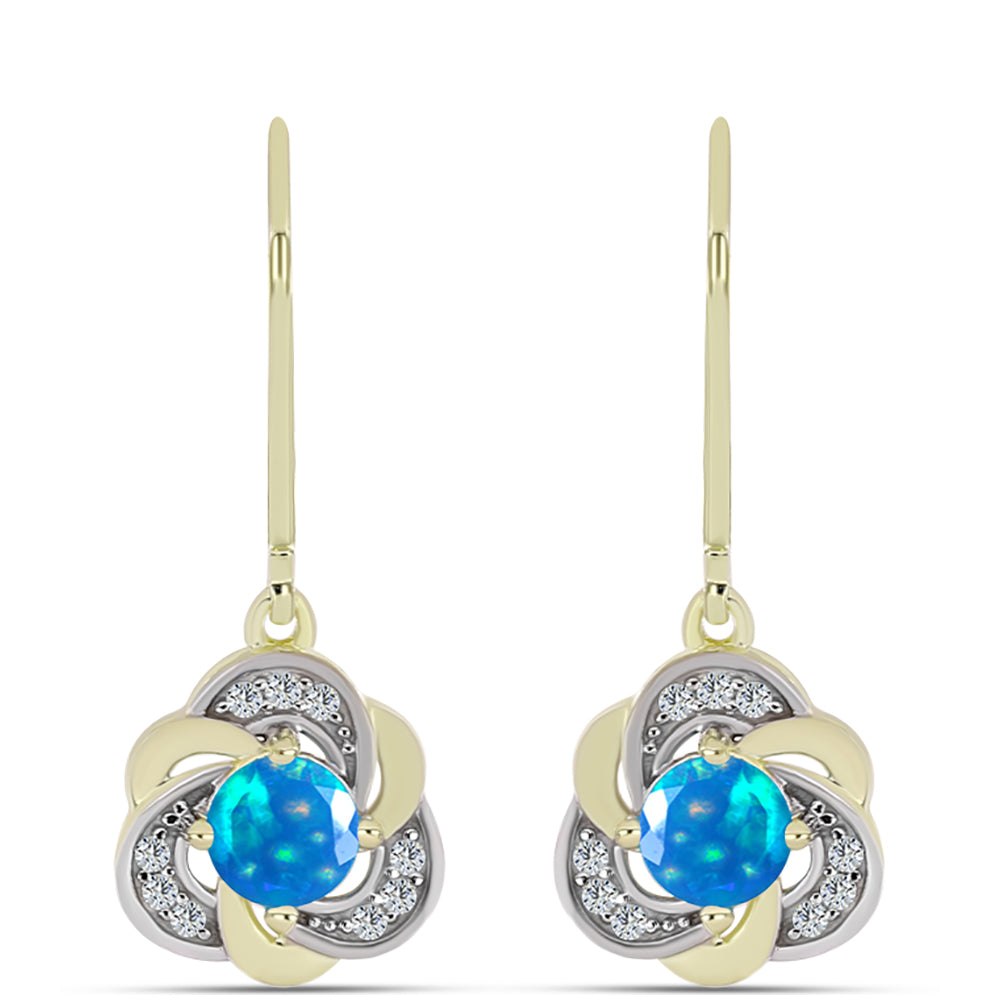 Kolczyki srebrne pozłacane z rajskim opalem etiopskim i białym topazem 1 