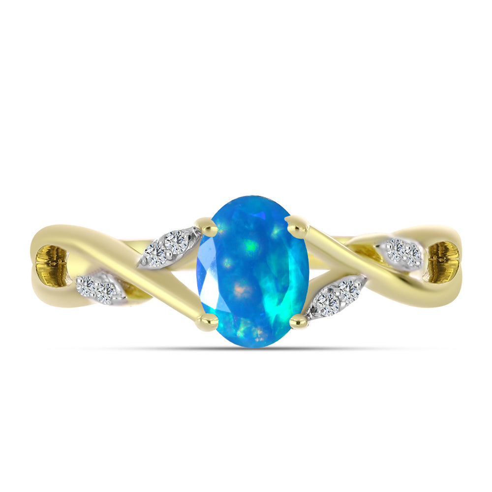 Pierścionek srebrny pozłacany z rajskim opalem etiopskim i białym topazem