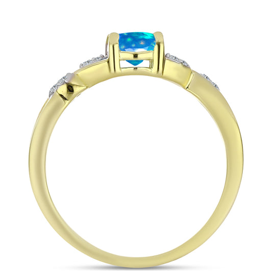 Pierścionek srebrny pozłacany z rajskim opalem etiopskim i białym topazem