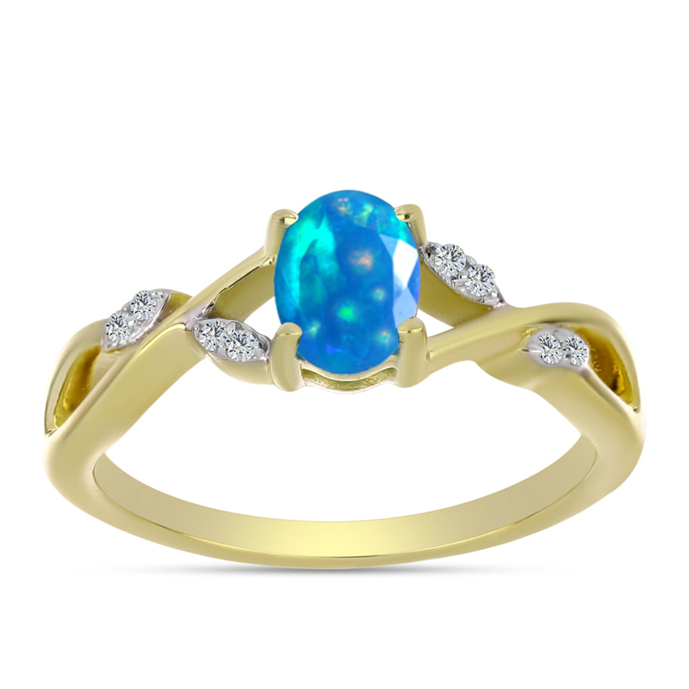 Pierścionek srebrny pozłacany z rajskim opalem etiopskim i białym topazem