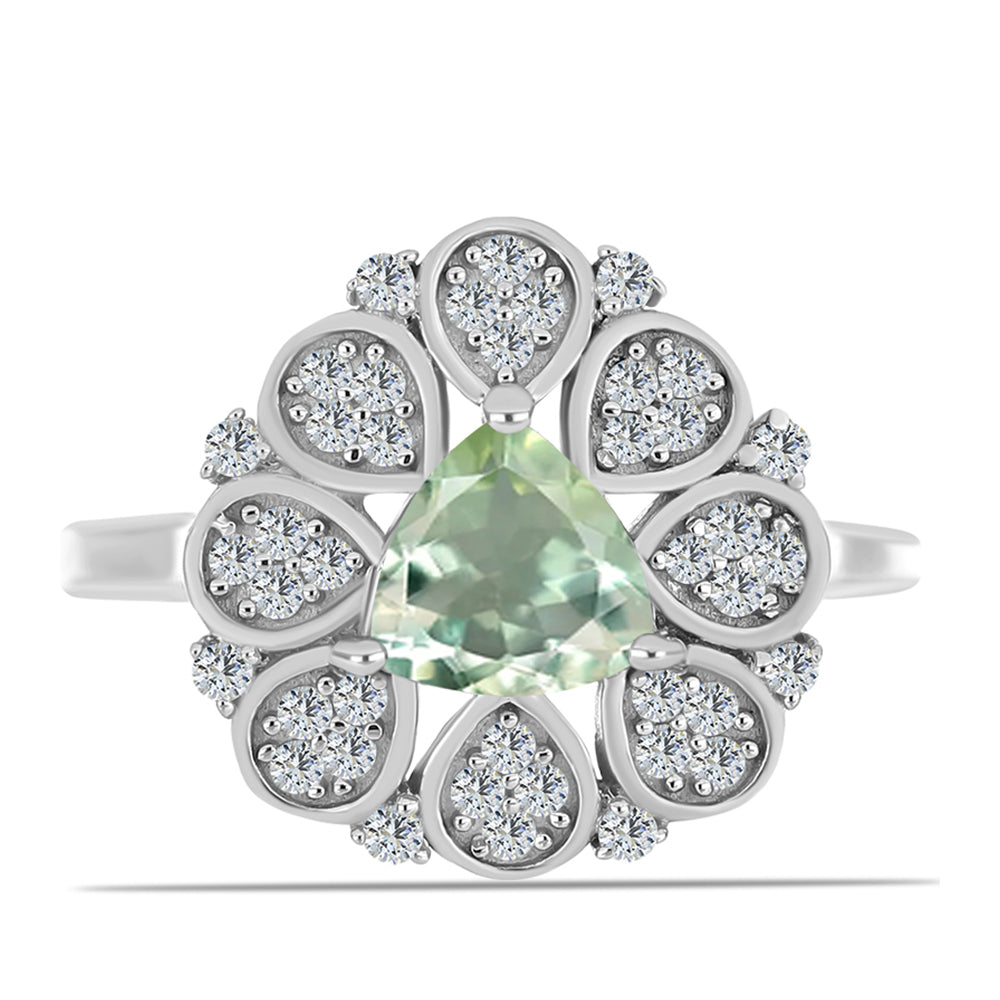 Pierścionek ze srebra próby 925 z zielonym ametystem i białym topazem