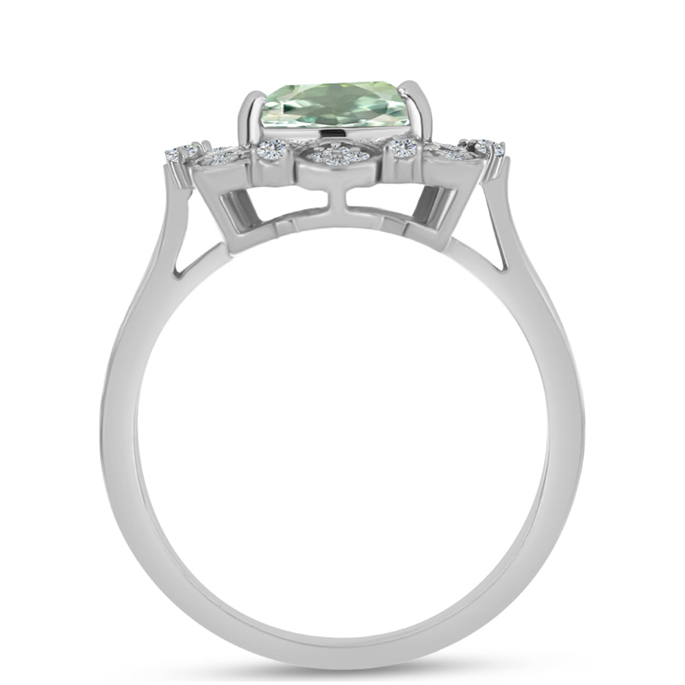 Pierścionek ze srebra próby 925 z zielonym ametystem i białym topazem