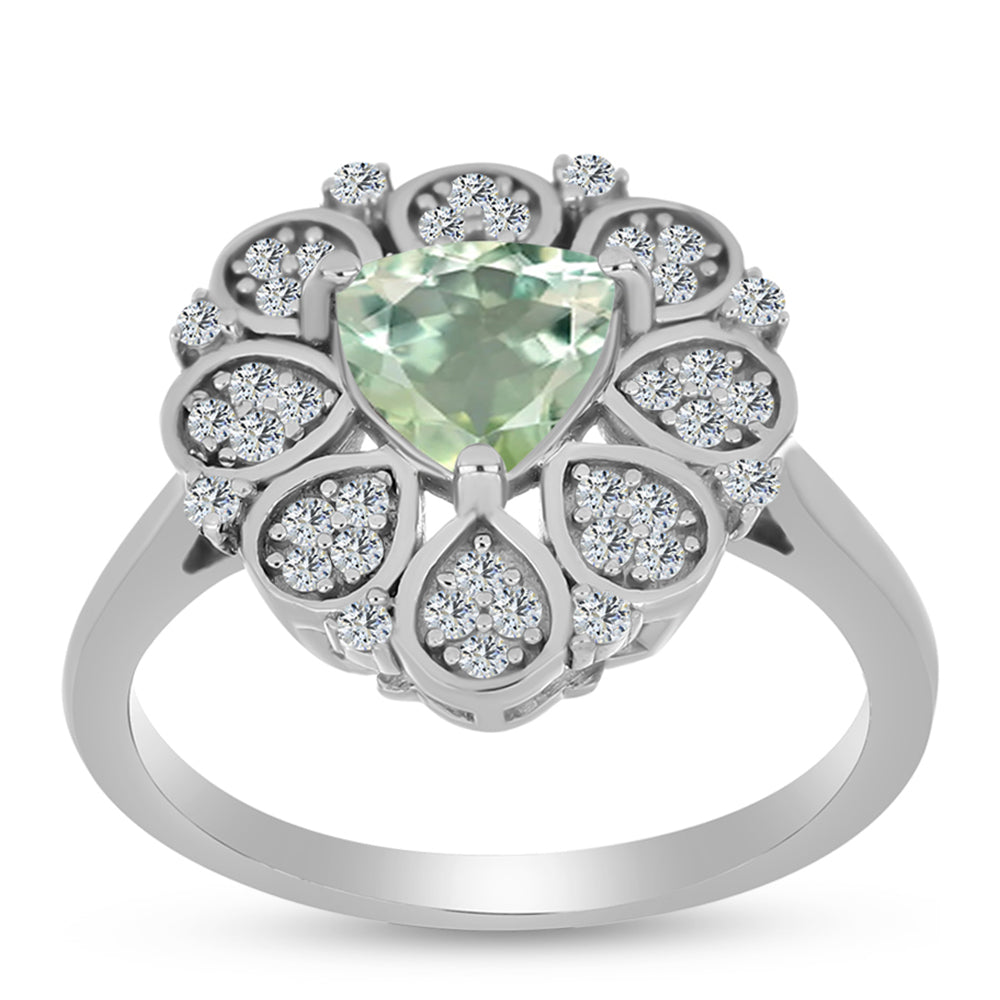 Pierścionek ze srebra próby 925 z zielonym ametystem i białym topazem